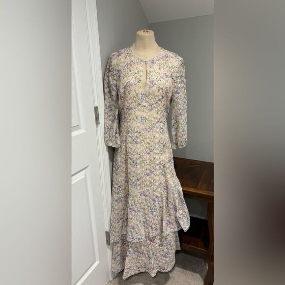 Mikael Aghal Dresses & Skirts - MIKAEL AGHAL Embroidered Asymmetric Midi Evening Dress Size 10